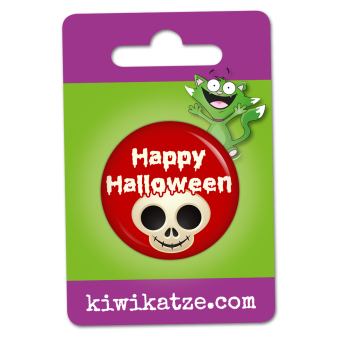 Ansteckbutton Happy Halloween Totenkopf an Eurolochkarte